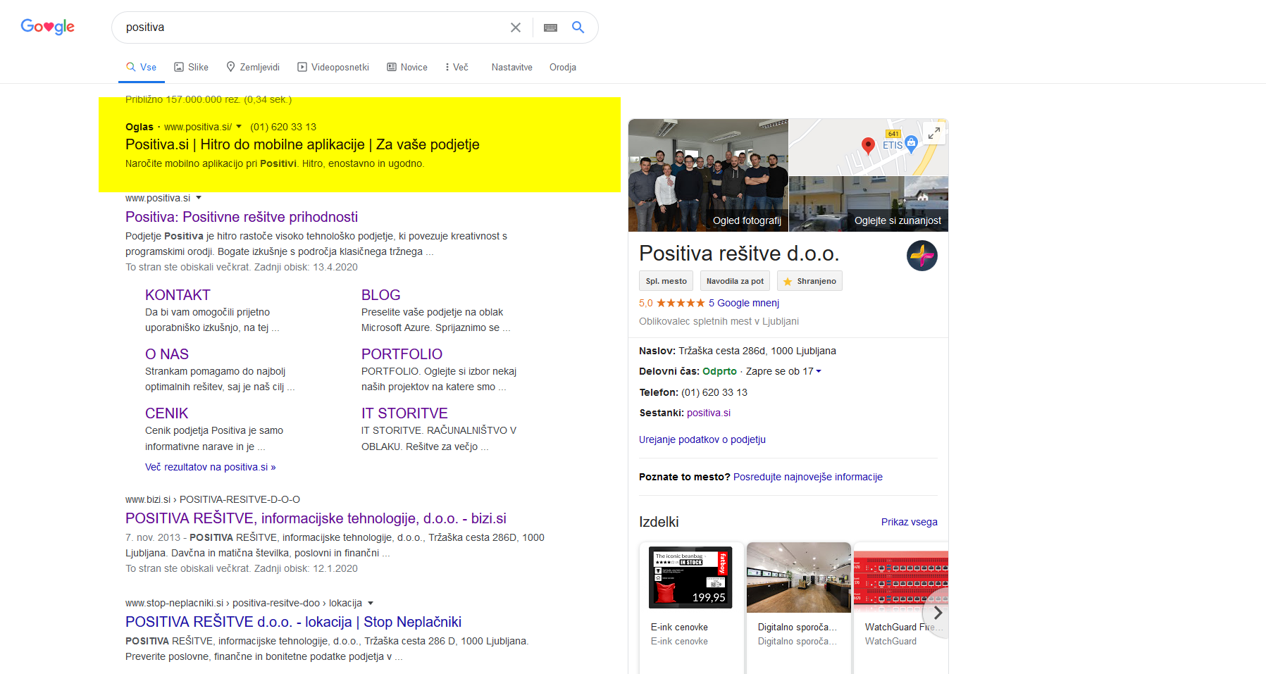 GOOGLE OGLAŠEVANJE POSITIVA